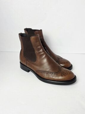 Tod's Chelsea Perforations Wingtip Ankle Boots Mens Brown Size 10